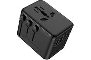 BLKE MAX Adaptateur Universel de Voyage USB-C & 4 USB – Charge Rapide 25W, Alimentation 2500W – Compatible USA, UE, Japon, UK, Australie, Mexique & 180+ Pays (Noir)