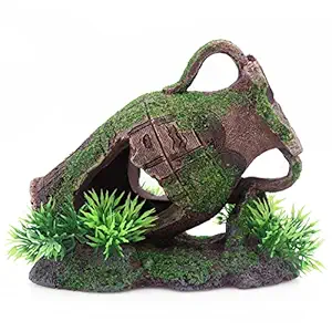 AQUA KT Aquarium Ruins Ancient Greek Leaning Vase Rock Broken Barrel Fish Hiding Cave for Cichlid Betta Marine Freshwater Fish Tank Decoration