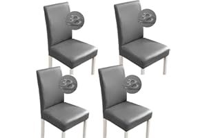 SHUKII Bestenrose Stretch Dining Chair Covers Waterproof PU Leather Chair Slipcovers Chair Protector Cover Universal Chair Covers for Dining Room Kitchen Hotel (Set of 4, Gray)