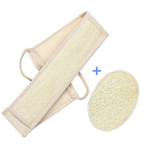 CareforYou® 2PCS Beige Exfoliating Body Sponge Loofah Loofa Back Strap Bath Shower Body Brush Scrubber