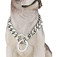 RvPaws Heavy Duty Choke Cuban Chain Dog Collar for Large Dogs - 4 mm, Strong Steel Color Metal Links for Big Breeds - Rottweiler, Pitbull, Mastiff, Cane Corso, Doberman, Great Dane (24 Inch)