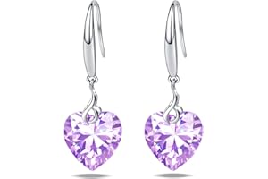 EMMA MANOR EM Boucle d’oreille Heart Dangle 925 Argent sterling 5A Coeur Cubique Zircone Drop Earring pour Femmes Bijoux en Argent Cadeau pour Femme Fille