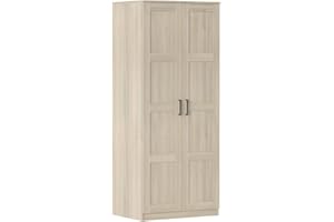 Iconico Home MIK Traditional, Kleiderschrank mit Zwei Türen mit ergonomischen Griffen mit Verstellbarer Ablage und Kleiderstange