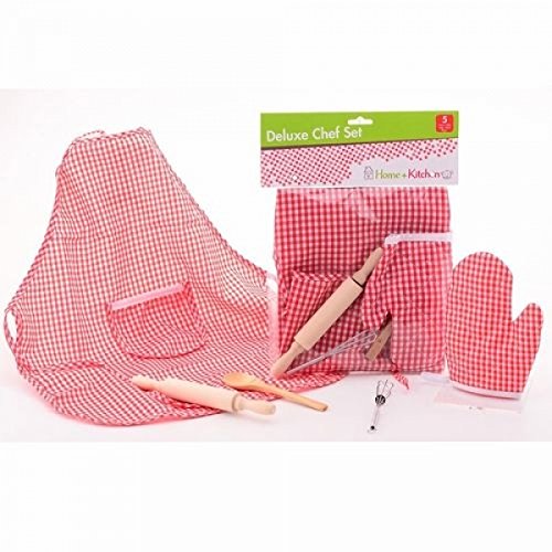 Preisvergleich Produktbild Kindgerechte Kochschürze / Kochhandschuh Kochutensilienset / Kinder-Spielzeug für die Kinder-Spiel-Küche / optimale Ergänzung für die Holz-Küche / mit Mama und Papa in der Küche selbr kochen / Holzspielzeug-Peitz