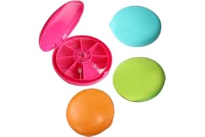 BHAHAI 4 PCS Pill Box, Round Daily Pill Case 7 Day Medicine Pill Organiser Dispensers Weekly Pill Reminder With Clamshell & Spinning Open Design For Travel Drug Holder & Holding Pills