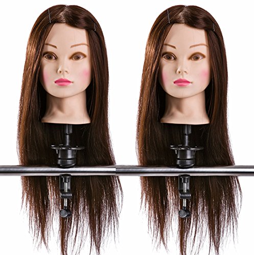 Goodofferplace® 2 X Hairdressing 75% Professional Real Hair 22Inch Training Mannequin Head Hairdresser Training Head w/Clamp For College and Professional Use