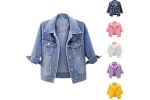 COUAWATICY Womens Cropped Denim Jacket - Short Lightweight Jean Shacket with Pockets, Stretchy Fitted Summer Jackets for Women UK Casual Button Down Coats Ladies