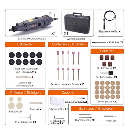 Multifunktionswerkzeug, Tacklife RTD34AC Multitool 135W mit 59 Zubehör und Biegsame Welle zum Trennen Schleifen Gravieren Polieren, Inkl. Werkzeugkoffer – Bild 3