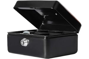Small Cash Box with Key Lock, Parrency Portable Metal Money Box with Double Layer & 2 Keys for Security, 6 1/5" x 5" x 3", Black