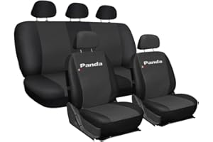 Lupex Shop Copri-sedili Auto Compatibili Panda Seconda Serie (mod.169) Versione Intera | Grigio Scuro Nero | Set Copri-Sedile Anteriori e Posteriori | Logo Ricamato | Accessori Auto