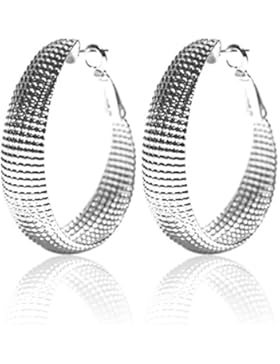 2LIVEfor Creolen Silber groß Ohrringe Silber hängend Versilbert Elegant Ornamente verziert Hoops Lang Oval Hoop...