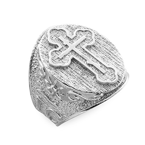 Kleine Schätze Herren Ring/Verlobungsring/partnerring 925 Sterling Silber östlichen orthodoxen Kreuz Ring
