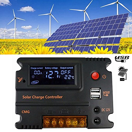 MOHOO 20A 12V-24V Solar Panel Regler Laderegler Intelligente Heim Verwenden PWM & WPC-Modus LCD Display Solarladeregler Mit USB Geeignet für Haus, Industrie, Gewerbe, Boot, Auto usw.#