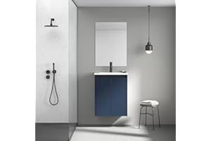 AMIZUVA - Conjunto Mueble de Baño con Lavabo Modelo Fine - Ideal para Baños Pequeños - Lavabo con Mueble suspendido con Armario - Acabado en Azul Navy Mate - 50x63x36 cm