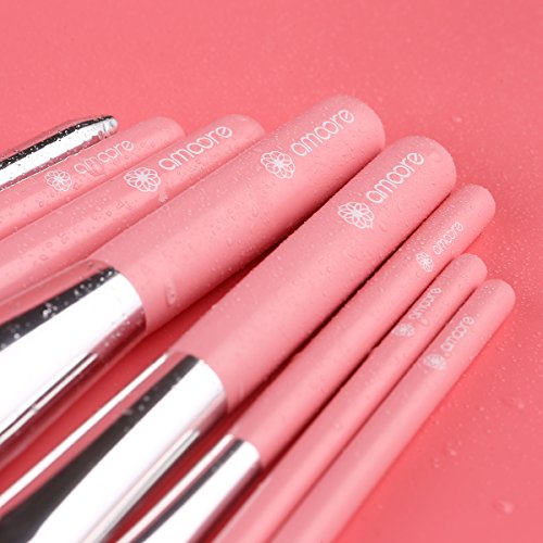 amoore 8 Stück Make Up Buersten Make Up Pinsel Set Pinselsets Holzgriff mit der PU Leder Pinsel Eimer Kosmetik - 6
