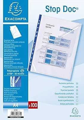 Exacompta 5870E Sachet de 100 Pochettes Perforée LISSE 6/100 ème