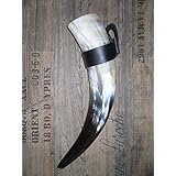 1 Trinkhorn Halva mit Halter ca. 0,5 Liter 30-40 cm poliert und versiegelt-für Met-Wikinger-LARP- Mittelalter-Drinking Horn-Methorn