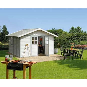 Grosfillex Kunststoff DECO Gartenhaus H11 - graublau/weiß ...