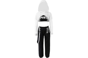 iEFiEL Completo Danza Moderna Bambina Tre Pezzi Felpa con Cappuccio Pantaloni da Jogger per Hip Hop Jazz Dance Costume da Ballo Outfit Street Dancewear 4-16 Anni