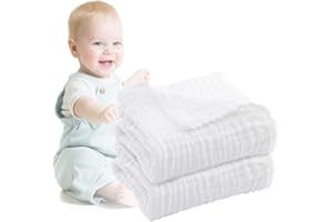 KEQAR Pack of 2 Premium Thin Cotton Baby Drooling Towels, Gauze, Burp Cloths, Nappies, Absorbent Cotton 100% Cotton (25 x 50 cm) (White)