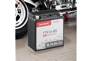 Accurat batterie moto YTX16-BS AGM 12V 15ah 150x87x161 mm – Batterie de Démarrage Haute Performance Sans Entretien, Résistante aux Vibrations, Batterie Quad