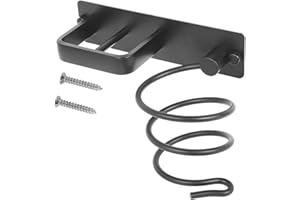 YOUR'S BATH Hair Dryer Straightener Holder with Cable Tidy Wall Mounted Metal Hair Dryer Hanger Hairdryer Holder Station for Dressing Table Professional Spiral Straightener, Black