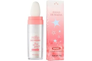 Hocossy Polvo De Hadas Highlight Patting Powder Stick, Fairy Tapping Powder, Hair & Body Glitter Bomb, Highlighter Illuminating Brighten Makeup Powder (White Moonbeam)