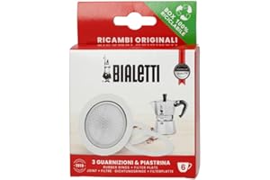 Bialetti Dichtungen, 3 Stück, und Filter, 1 Stück, für 6 Tassen Espresso-Kaffeemaschine, Aluminium