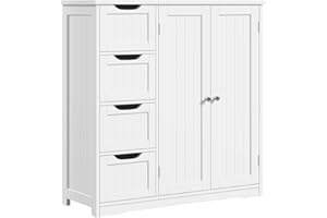 Yaheetech Mobile da Bagno con 4 Cassetti Mobiletto Portaoggetti Moderno con 2 Ante Armadietto Bagno Bianco Moderno Ripiano Regolabile 81 cm × 30 cm × 83 cm