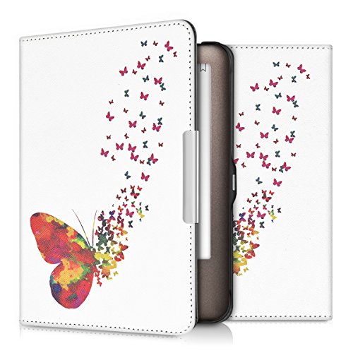 kwmobile Hülle für Tolino Shine / Page - Flipcover Case eReader Schutzhülle - Bookstyle Klapphülle Schmetterling Schwarm Design Mehrfarbig Pink Weiß