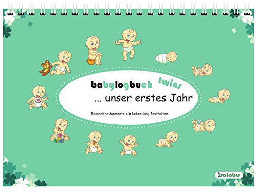 babylogbuch twins - unser erstes Jahr - inkl. Aufkleberset / Zwilling Baby-Tagebuch Baby-Kalender | Aktion: Je verkauftem Kalender wird 1€ an ROTE NASEN Deutschland e.V. gespendet.