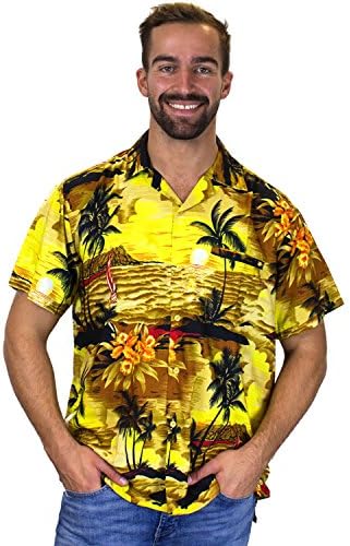 Funky Hawaiian Shirt, Surf, mustard, L