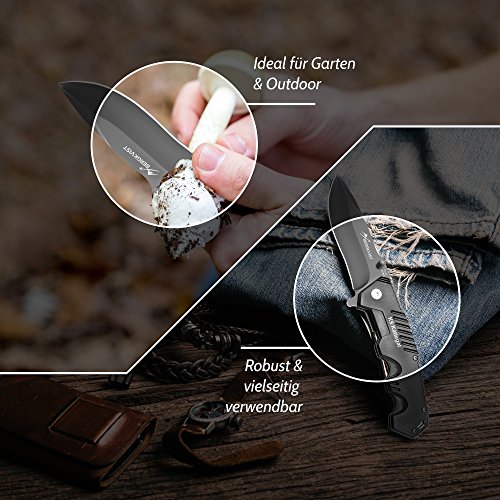 BERGKVIST Klappmesser extra scharf | Mattschwarzes Outdoor Survival Taschenmesser | Kompaktes Einhandmesser mit Edelstahlklinge & Aluminiumgehäuse | Ideal einsetzbar für Freizeit, Arbeit, Wandern & beim Camping - 5