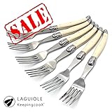 KeepingcooX Laguiole Style Dîner Fourchette Cultery Premium Ensemble, Ménagère Laguiole 6 Pièces Tableau Forks Avec Couleur Blanche Poignées, 22 cm
