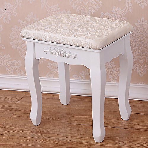 White Vintage Retro Style Dressing Table Stool Soft Padded Comfortable Sponge \ Furniture Home House Cabinet Desk Shelf Stand Dresser Seat Dining Living Room Chairs Table Contemporary Stylish Unique Ottoman Stuff Parents Kids Outdoor Indoor Sleeping Beside Office Hotel Entrance Decorative Special Large Big Small Durable Quality Couch Bedroom Modern Kitchen Gadgets Wood Solid