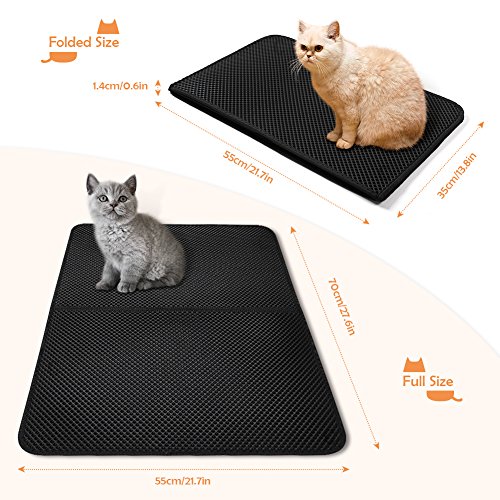 LOETAD Cat Litter Mat, Cat Feeding Mat Waterproof Foldable Double Layer Honeycomb Design