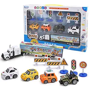 FidgetGear Children Alloy Vehicle Toys Pull-Back Toys Q Version Car Model Boys Gifts Cartoon Alloy car (Scene Set) B