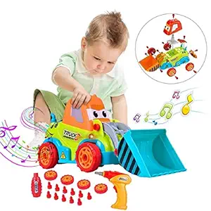 Toys Bhoomi Take Apart DIY Assembling Construction Bulldozer Toy Car Truck for Kids, STEM Toys with Sounds, Lights & Drill Tool (661-195)