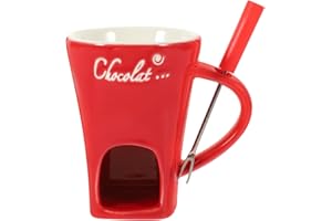 UPKOCH Fondue Mugs with Fork 1 Set Ceramic Personal Chocolate Melting Cup Individual Ceramic Butter Warmers Pot Tealight Candle Mini Simmer Mug for Chocolate or Cheese Red