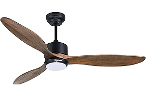 Ovlaim Wood Ceiling Fan with Lights and Remote Control, 132cm Quiet DC Motor Fans with Dimmable Light Timer for Home Bedroom Living Room