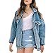Produktbild Qiusa Damen Jeansjacke verblasst Distressed Zerrissene Loch Fitt Vintage Coat (Farbe : Blau 2, Größe : Large)