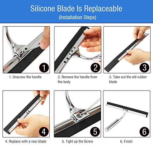 Dusch Abzieher, TAPCET Edelstahl Duschabzieher Scheibenwischer Glasfenster Shower Squeegee mit Saugnapf Hakenhalter für Auto Fliesen Spiegel Duschtüren und Fenster - 6