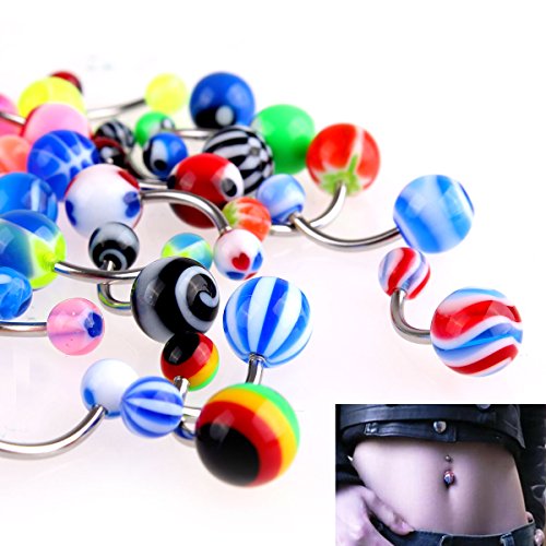Sinbury® 50pcs in Pack Fashion Jewelry MIX Assorted Ball Belly Navel Barbell Bars Rings Body Piercing (Random Colors)