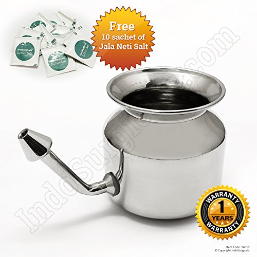 IndoSurgicals Stainless Steel Premium Quality Ayurvedic Jala Neti Pot for Sinus Congestion - Improved Tip Design with 10 sachet of Jala Neti Salt RS.695 (42.00% Off) - Amazon