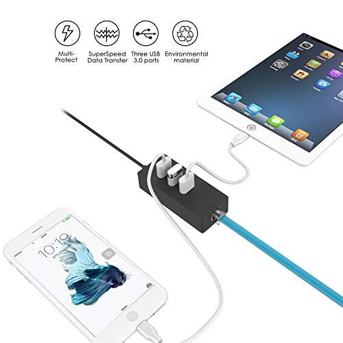 ICZI vernickelt USB 3.0 HUB, 3x USB 3.0 Ports mit ethernet, ohne Ladeport, für MacBook,Windows Laptop andere USB 3.0 kompatibel Geräten, Schwarz (3x Port mit ethernet) - 5