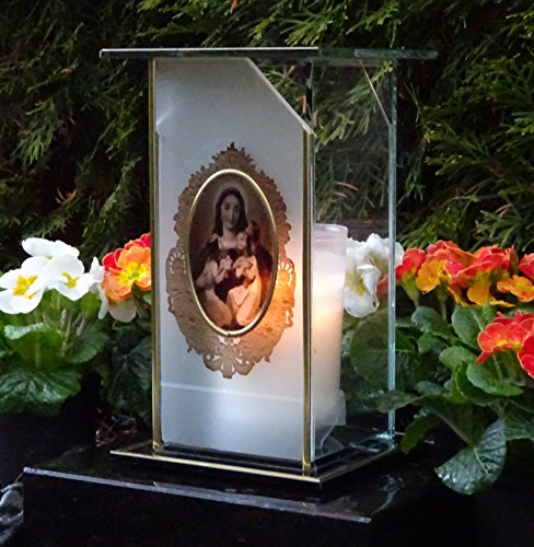 DESIGN GRABLAMPE “ HEILIGE MARIA “ incl.GRABKERZE 22,0cm ♥ GRABSCHMUCK GRABLATERNE GRABLEUCHTE HERZ FRIEDHOF GRABLICHT - 3