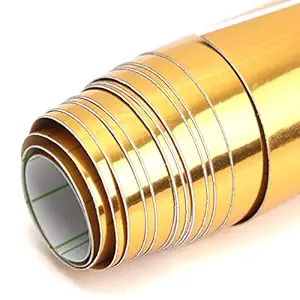 Motoway 12X60 inch Gloss Golden Chrome Mirror Vinyl Car Wrap Sticker with Air Release Bubble Waterproof car wrap Sheet Vinyl roll Film Sticker Decal Bubble Free