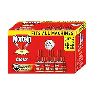 Mortein Insta5 Mosquito Repellent Liquid Refill - 45ml x 6 (Buy 4 Get 2 Free) | 100% Protection from Dengue Mosquitoes