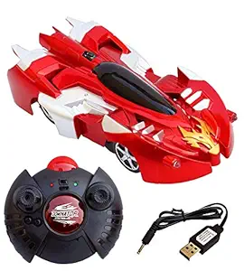 Trade Globe Wall Climbing Car Remote Control Wall Climbing Car Toy Racing Unbreakable Metal face Zero Gravity Flashing Car with Infra Red Remote Control and Remote Charger for Kids - Red & Mix Color