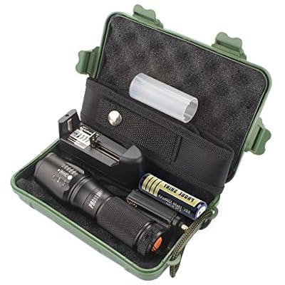 Probe Shiny 5000 Lumens Tactical LED CREE XM-L T6 Lampe de poche de police X800 Zoom Super Bright militaire de grade étanche titulaire Torche 5 Modes+batterie 18650(1pcs)+Chargeur Unique+Pochette en nylon+Étui de protection